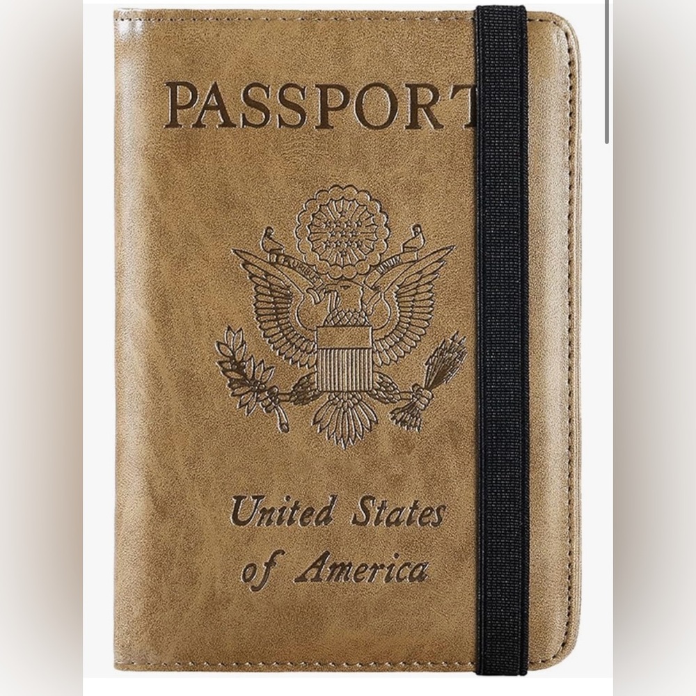 Leather-look Passport Holder Cover with Elastic Band - Brown